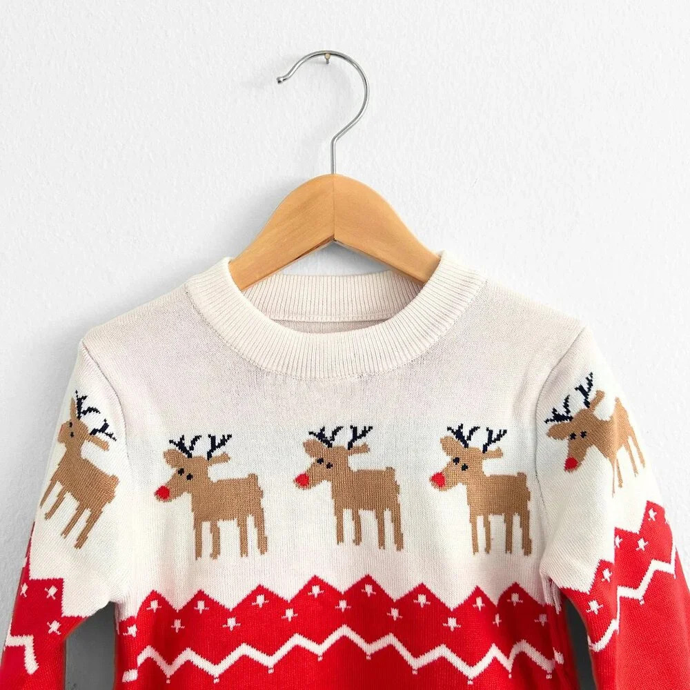 NWT Cute Kids Christmas Knitted Sweater Warm & Comfy Long Sleeve Reindeer Red 2T - Picture 4 of 4